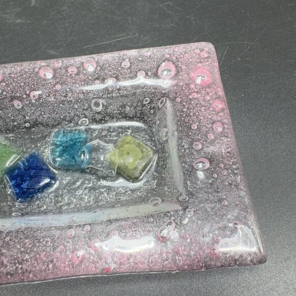 Vintage Hand Made Rectangular Trinket Dish Holder Container Plate Pink Bubbles - Picture 3 of 12